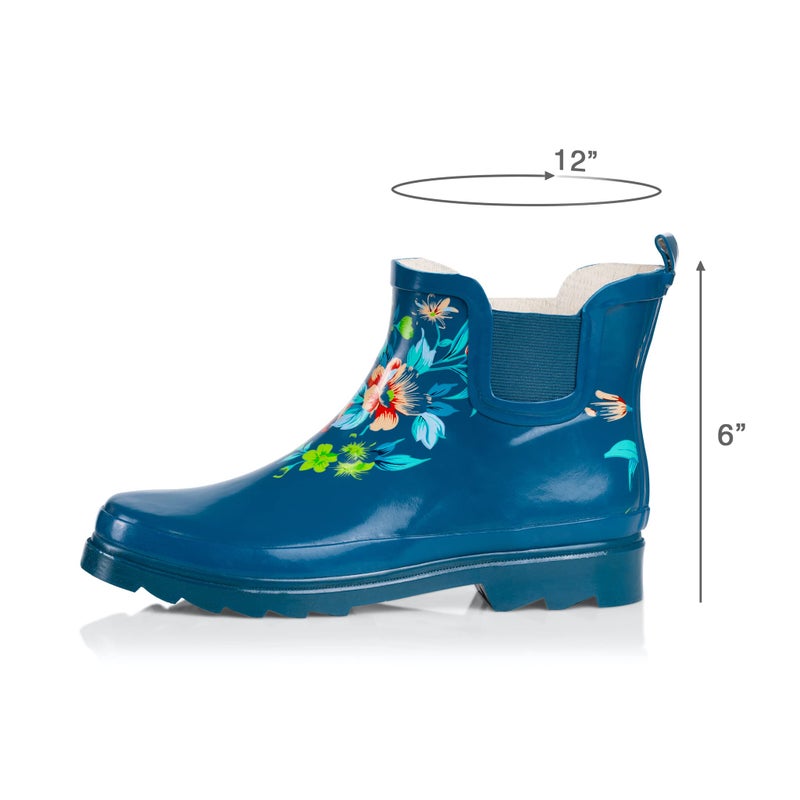 NORTY - Womens Ankle Rain Boots - Ladies Waterproof Winter Spring Garden Boot runs Â½ size large Floral Teal Blue Size 10 - Image 3